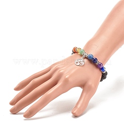 Natural Lava Rock & Mixed Stone Stretch Bracelet with Lampwork Evil Eye&nbsp;BJEW-JB08321-02