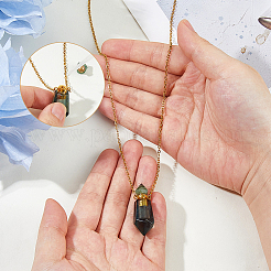 1Pc Natural Fluorite Faceted Hexagonal Prism Perfume Bottle Pendant Necklaces&nbsp;NJEW-FH0001-24