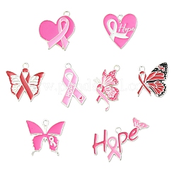 16Pcs 8 Styles Breast Cancer Pink Awareness Ribbon Theme Alloy Enamel Pendants&nbsp;ENAM-YW0006-40