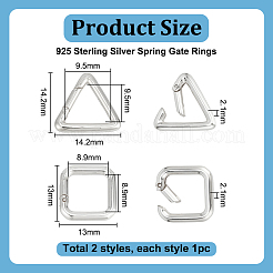 2Pcs 2 Styles 925 Sterling Silver Spring Gate Rings&nbsp;STER-PH0004-06