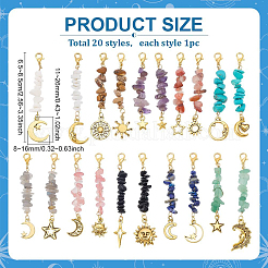 20Pcs Natural & Synthetic Gemstone Chips Pendant Decoration&nbsp;HJEW-PH02094