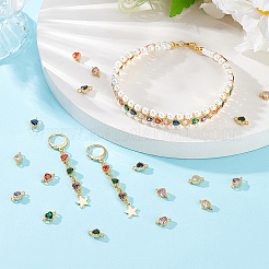 30Pcs 6 Colors Brass Cubic Zirconia Heart Links Connector Charms&nbsp;KK-PH0011-72