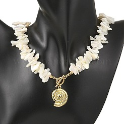 Summer Beach Brass Shell Shaped Pendant Natural Trochid Shell Chip Beaded Necklaces for Women&nbsp;NJEW-JN06107