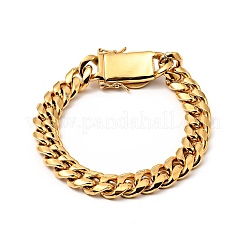 Ion Plating(IP) 304 Stainless Steel Curb Chains Bracelet with Crystal Rhinestone&nbsp;BJEW-E009-05G-01