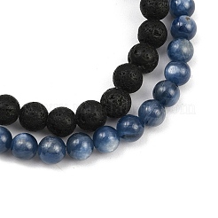 2Pcs Natural Kyanite and Lava Rock Round Beads Stretch Bracelets for Men Women&nbsp;BJEW-JB12391