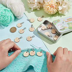 Wood Flat Round with Paw Print Pendant Locking Stitch Markers&nbsp;HJEW-NB00118
