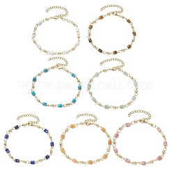 Brass Natural Mixed Stone Link Bracelets for Women&nbsp;BJEW-JB11683