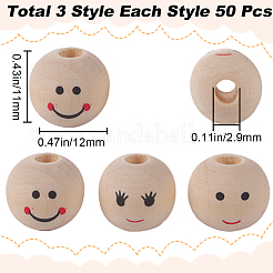 150Pcs 3 Styles Printed Wood Beads&nbsp;WOOD-GF0001-98