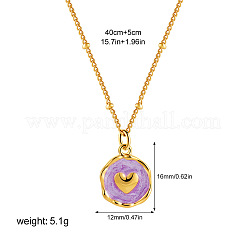 304 Stainless Steel Enamel Flat Round Pendant Necklaces for Women&nbsp;FS-WGF87E1-02
