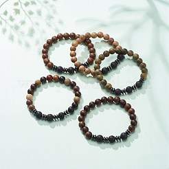 Natural Lava Rock & Wood Beaded Stretch Bracelet&nbsp;BJEW-JB08536
