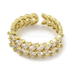 Leaf Brass Micro Pave Cubic Zirconia Open Cuff Ring for Women&nbsp;RJEW-E296-09G