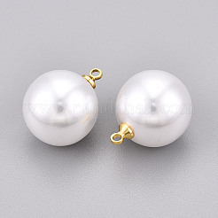 Brass & ABS Plastic Imitation Pearl Pendants&nbsp;KK-N261-16mm-121G