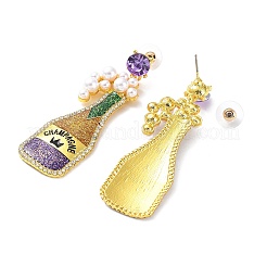 Carnival Theme Glitter Zinc Alloy Champagne Winebottle Dangle Stud Earrings&nbsp;EJEW-D087-06G