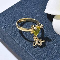 Brass Micro Pave Cubic Zirconia Adjustable Finger Rings for Women&nbsp;RJEW-K307-01G-23