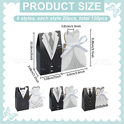 120Pcs 6 Styles Wedding Dress Suit Shaped Paper Candy Packing Boxes with Ribbon&nbsp;CON-WR0001-16