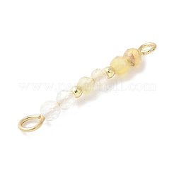 Faceted Round Natural Quartz Crystal & Gold Rutilated Quartz & Yellow Opal Beaded Connector Charms&nbsp;PALLOY-JF03530-04