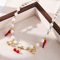 Brass Micro Pave Clear Cubic Zirconia Beaded Necklaces&nbsp;NJEW-Z059-04G-05