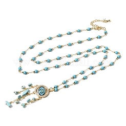 Boho Brass Resin Evil Eye Pendant Necklaces with Dyed Natural Howlite Chip Tassel&nbsp;NJEW-L014-03G