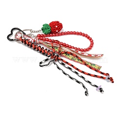2Pcs Polyester Rope & Glass Pearl & CCB Plastic Bead & Crochet Wool Strawberry Pendant Decorations&nbsp;HJEW-JM04391