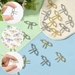 16Pcs 2 Colors Rack Plating Brass Pave Clear Cubic Zirconia Bowknot Connector Charms&nbsp;KK-SC0006-77