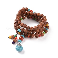 Wood & Natural Carnelian & Synthetic Turquoise Beaded Necklaces&nbsp;NJEW-JN04136