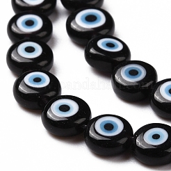 Handmade Evil Eye Lampwork Flat Round Bead Strands&nbsp;LAMP-L058-6mm-18