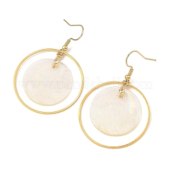 Natural Capiz Shell Flat Round Dangle Earrings&nbsp;EJEW-JE07337