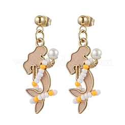 Mermaid 304 Stainless Steel Glass Seed Beads Dangle Stud Earrings&nbsp;EJEW-MZ00460