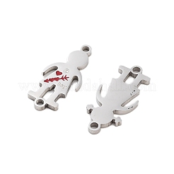 Valentine's Day 304 Stainless Steel FireBrick Enamel Boy Girl Connector Charms&nbsp;STAS-Z078-16P