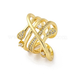 Brass Micro Pave Clear Cubic Zirconia Cuff Rings for Women&nbsp;RJEW-H248-01G-02