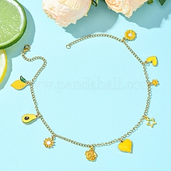Flower & Fruit & Heart Alloy Yellow Enamel Pendant Necklaces&nbsp;NJEW-FS00011