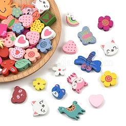 90Pcs Printed Natural Maple Wood Beads&nbsp;WOOD-YW0001-83