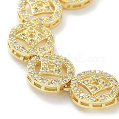 Rack Plating Brass Cubic Zirconia Flat Round Link Chain Bracelets for Women&nbsp;BJEW-D032-01G