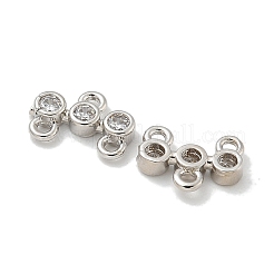 Rack Plating Brass Clear Cubic Zirconia Triple Flat Round Chandelier Component Links&nbsp;KK-L224-091P