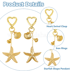 2Pcs 304 Stainless Steel Starfish Pendant Decorations&nbsp;HJEW-HS00089