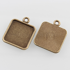 Square Alloy Pendant Cabochon Settings&nbsp;PALLOY-N0088-04AB-NF