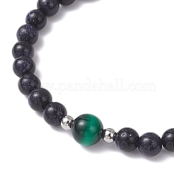 4Pcs Dyed & Heated Natural Tiger Eye & Synthetic Blue Goldstone Beads Stretch Bracelets&nbsp;BJEW-JB12618
