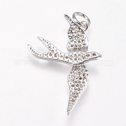 Brass Micro Pave Cubic Zirconia Bird Pendants&nbsp;X-ZIRC-A009-36P