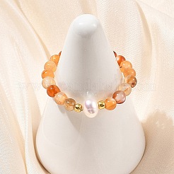 Synthetic Turquoise/Natura White Jade/Multicolor Tourmaline/Carnelian/Flower Amazonite & Cultured Freshwater Pearl Finger Rings&nbsp;RJEW-JR01106