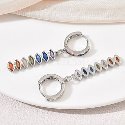 Brass Pave Cubic Zirconia Hoop Dangle Earrings&nbsp;KK-CBAD9DF-02P-A