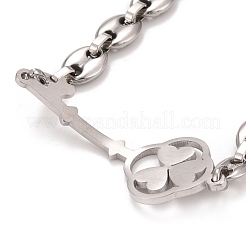 Tarnish Resistant 201 Stainless Steel Clover Skeleton Key Link Bracelet with Coffee Bean chains for Men Women&nbsp;STAS-E160-28P