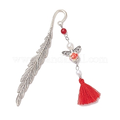 Natural & Dyed Malaysia Jade & Imitation Pearl Angel Pendant Bookmark&nbsp;AJEW-JK00361