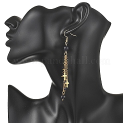 Round with Cross 304 Stainless Steel Dangle Earrings&nbsp;EJEW-JE06785