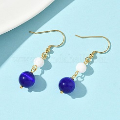 Electroplated 304 Stainless Steel Cat Eye Dangle Earrings&nbsp;EJEW-Z129-14G-02