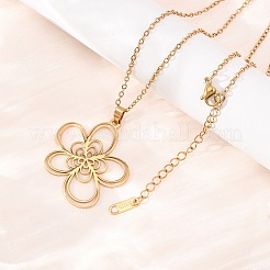 304 Stainless Steel Flower Pendant Cable Chain Necklaces for Men Women&nbsp;NJEW-K308-05B-G