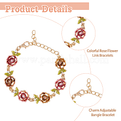 5Pcs 5 Colors Alloy Rose Link Chain Bracelets Set with Rhinestone&nbsp;BJEW-FI0001-63