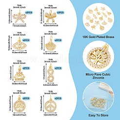 16Pcs 8 Styles Brass Micro Pave Cubic Zirconia Pendants&nbsp;KK-TA0002-30