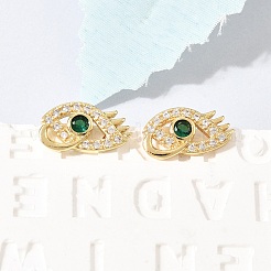 Eyes Brass Micro Pave Cubic Zirconia Stud Earrings&nbsp;EJEW-C186-20G-03