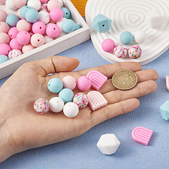 78Pcs 10 Style Round/Hexagon/Arch Food Grade Eco-Friendly Silicone Focal Beads&nbsp;SIL-TA0001-43