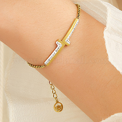 Korean Style 201 Stainless Steel Crystal Rhinestone Double Letter L Link Bracelets for Women&nbsp;NJ2607